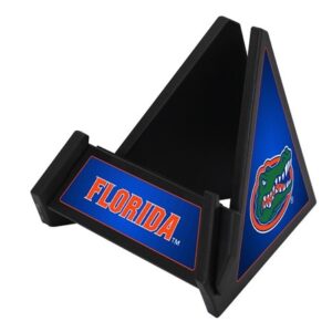 Florida Gators Pyramid Phone & Tablet Stand with university of florida logo, featuring an alligator graphic and "florida" text, on a white background.