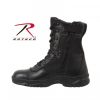 Black Rothco Forced Entry 8" Tactical Boot With Side Zipper isolated on a white background, featuring a lace-up design and a side zipper.