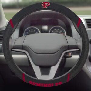 A FSU Seminoles steering wheel cover with black and red detailing and the car’s dashboard visible in the background.