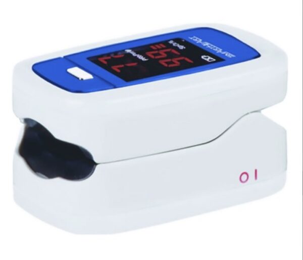 A Smart Heart Pulse Oximeter showing heart rate and blood oxygen saturation on its display.
