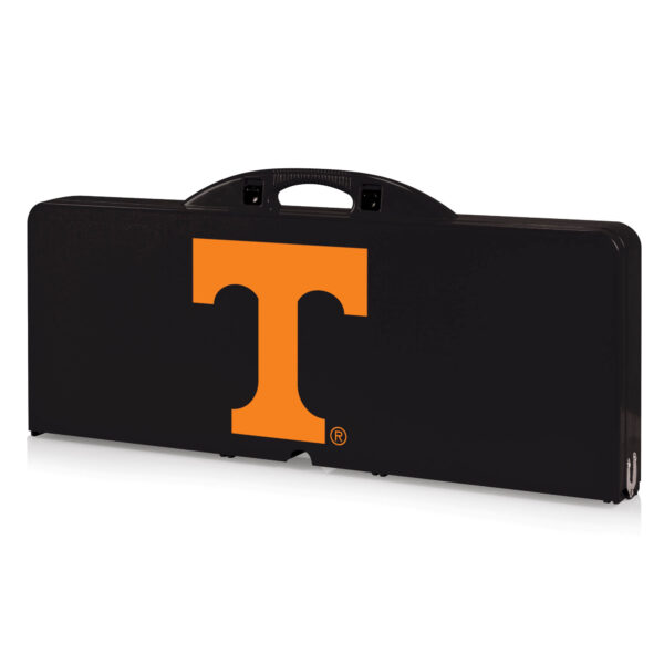 Tennessee Vols Picnic Table carrying case with a large orange "t" logo centered on the side, featuring a handle and small wheels.