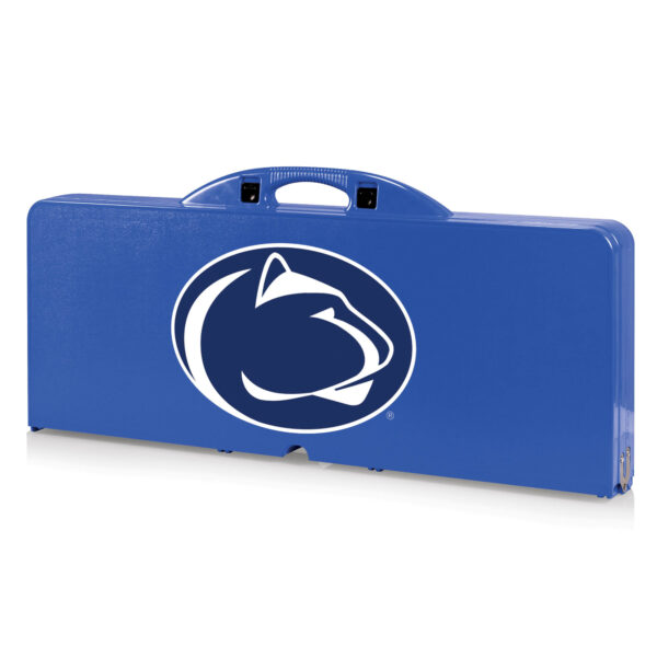 Blue portable cooler with the Penn State Nittany Lions Picnic Table logo on the side, isolated on a white background.