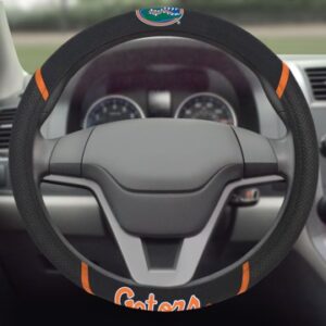 Florida Gators Steering Wheel Cover with a university of florida gators logo on the top, viewed from the driver's seat perspective.