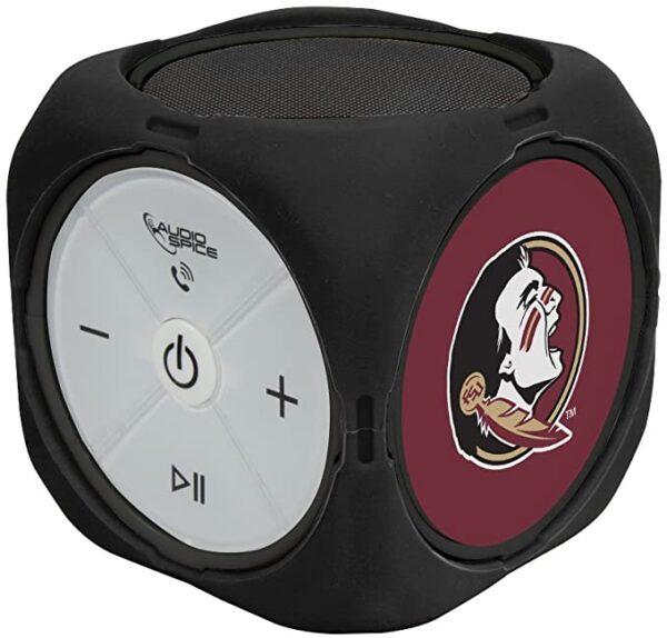 Portable FSU Seminoles MX-300 Cubio Bluetooth® Speaker with a Florida State Seminoles logo, featuring control buttons for power and volume.