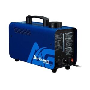 Blue portable AG-800 800-Watt efficient sanitizing machine with built-in timer and wireless remote isolated on a white background.