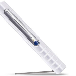 A white UV Light Sanitizer with digital controls and a blue indicator light, positioned at an angle on a plain background.