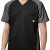 Man in a gray Color Block V-Neck Top (Men's C16106) medical scrub top with a chest pocket, depicted from the waist up, on a white background.
