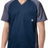 Man wearing a Color Block V-Neck Top (Men's C16106) with a chest pocket, showing torso and no head visible.