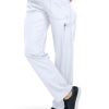 A person wearing white FLAT FRONT STRAIGHT LEG PANT C52106 and black sneakers, standing with one leg slightly raised, against a plain white background.