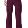 A person wearing dark red cargo pants with visible stitched pockets, standing with hands partially in pockets.