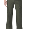 Man wearing olive green cargo pants with pockets, standing with hands partially inserted in front pockets.