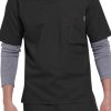 A man wearing a SOLID RIPSTOP SCRUB UTILITY TOP (Men's C15108) with a gray undershirt, featuring a chest pocket and visible stitching.