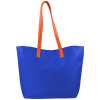 Blue tote bag with bright orange handles, isolated on a white background, The Phyllis Handbag (University of Florida Gators).