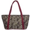 A Missy 8510 Alabama with a beige monogrammed print and contrasting red handles.