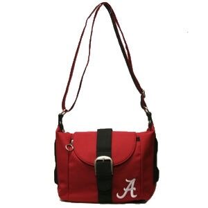 The Kirsten 2132 ALABAMA shoulder bag with a black strap and a white 'a' emblem on the front, featuring a silver buckle closure.