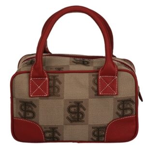 The Heiress 8633 FLORIDA STATE handbag with prominent logo pattern and dual red handles.