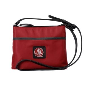 Red shoulder bag with a black strap, trim, and logo patch. 
Product Name: The Paulina 9980 FLORIDA STATE