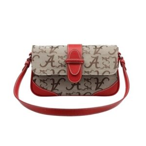 Sky Shoulder HandBag 8199 ALABAMA with monogram pattern and red leather accents, featuring an adjustable crossbody strap.