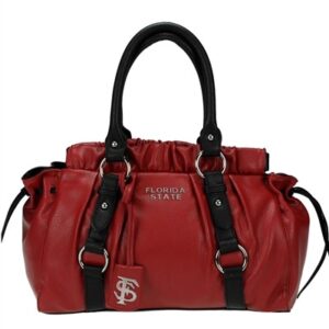 Red Embellish 6492 FLORIDA STATE branded leather handbag with black handles and silver accents.