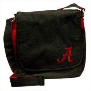 The Foley 2125 ALABAMA shoulder bag with a red embroidered letter 'a' on the front flap, featuring an adjustable strap.