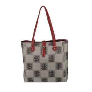A Signature Handbag Toasty 8039 FLORIDA STATE featuring a pattern of dollar signs with red handles and trim details on a white background.