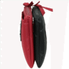 Red and black zippered crossbody purses.