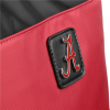 Close-up of a Phyllis Handbag 9176 ALABAMA featuring a black leather patch with a white "a" inscribed in a cursive font.