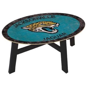 Oval-shaped table featuring the Jacksonville Jaguars Football and My Dog Sign logo with a graphic of a leaping jaguar on a teal background.