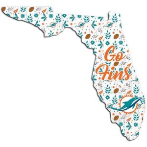 Decorative cut-out of Miami Dolphins Football and My Dog Sign in a floral pattern, featuring a miami dolphins logo and "go fins" text in stylized font.