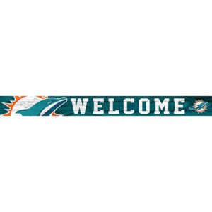 A long banner featuring the Miami Dolphins Football and My Dog Sign logo and the word "welcome" in large, uppercase letters on a teal background.