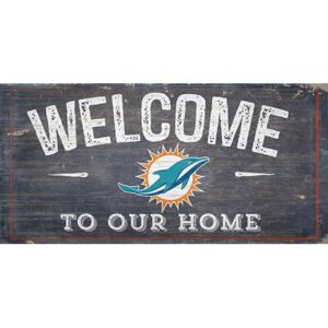 A Miami Dolphins Football and My Dog sign that reads "welcome to our home" with a Miami Dolphins logo in the center.