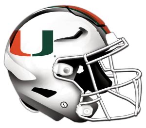 Illustration of a white football helmet with a green and orange "u" logo on the side.