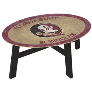 Oval-shaped coffee table featuring the florida state seminoles logo with a maroon and gold color theme.
