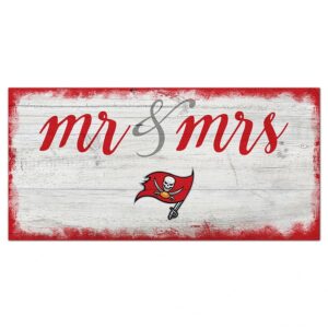 Rectangular sign with a distressed white background and "mr & mrs" text in black script, featuring a red pirate flag with a skull and crossbones.