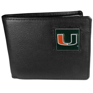 Miami Hurricanes Leather Bi-fold Wallet with the university of miami logo emblem on the front.