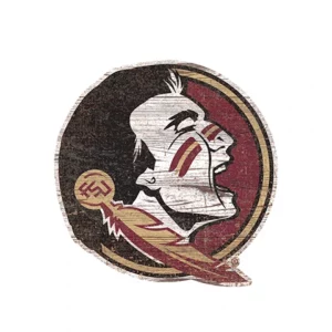 Logo of florida state university featuring a stylized seminole head in profile with a feather, set against a circular maroon and black background.