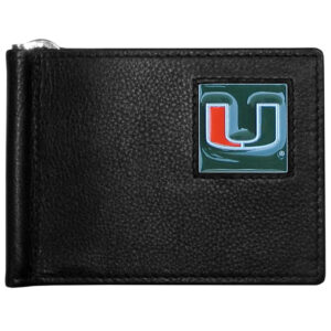 Miami Hurricanes Leather Bill Clip Wallet with a colorful metallic logo on the front.