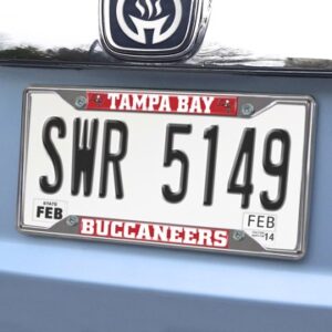 Car license plate reading "shr 5149" with NFL - Tampa Bay Buccaneers License Plate Frame, mounted on a vehicle with a volkswagen emblem above.