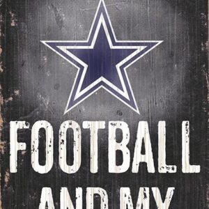 Text on a weathered sign reads "all i need is football and my dog" with a star symbol, evoking a rustic, sporty vibe.