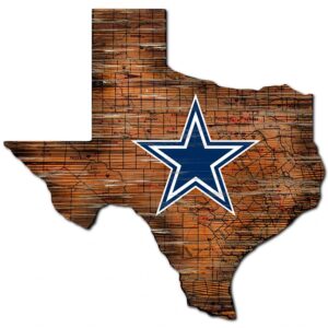 A graphic of texas map outlined with wood texture and a large blue and white star centered on it.