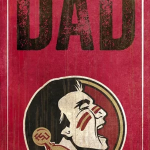 Vintage-style red and gold poster featuring the words "best dad" above a stylized, distressed graphic of a man kissing a child on the forehead.