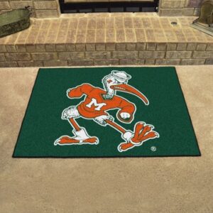 University of Miami Hurricanes All Star Mat featuring a cartoon stork in a sailor suit running, placed on a concrete surface.