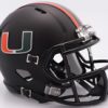 Miami Hurricanes Helmet Riddell Authentic Full Size Speed Style Miami Nights Design with a green and orange "u" logo on the side, featuring a face mask and chin strap.
