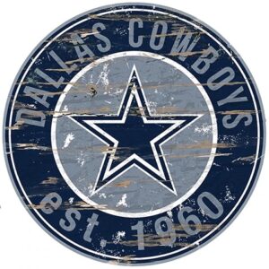 Round, distressed logo of the dallas cowboys, featuring a blue star at the center, encircled by the team's name and establishment year, 1960, on a weathered background.