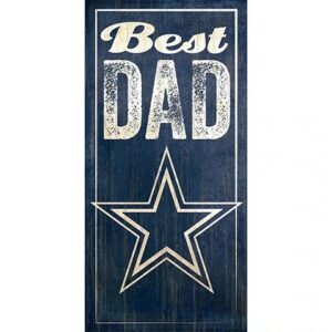 Vintage-style sign reading "best dad" with a large star, displayed on a dark blue wooden background.