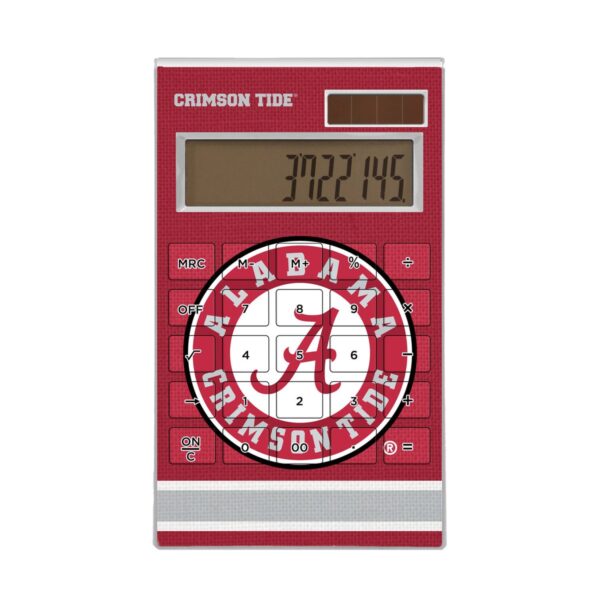 A red Alabama Crimson-Tide SOLID WORDMARK BLUETOOTH SPEAKER with a circular clock on the front featuring the text "crimson tide" and showing the time 3:27:05.