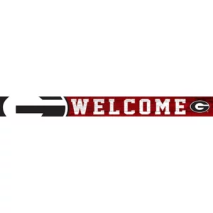 A red and black "welcome" sign featuring the georgia bulldogs logo on the left.