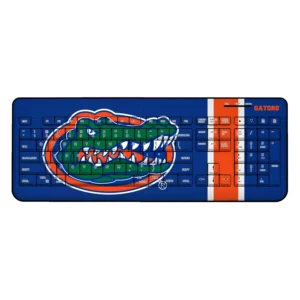 A FLORIDA GATORS STRIPE WIRELESS USB KEYBOARD with a design themed after the Florida Gators, featuring a large alligator graphic and a football field layout on the keys.