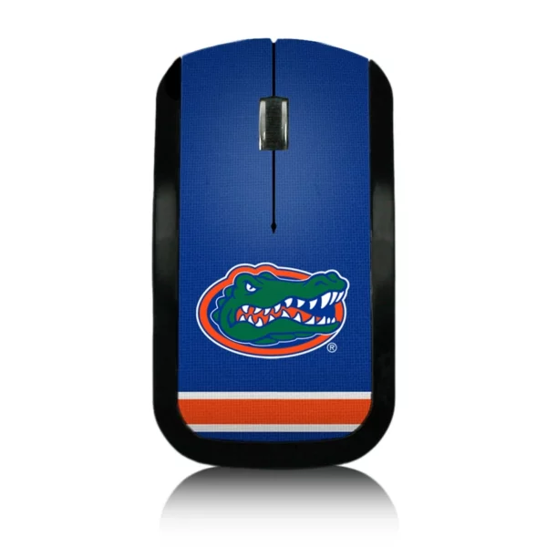FLORIDA GATORS STRIPE WIRELESS USB MOUSE with a blue design featuring the florida gators logo on the top, surrounded by an orange stripe at the bottom.