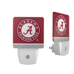 Two Alabama Crimson-Tide SOLID WORDMARK BLUETOOTH SPEAKERS, one facing forward and one angled, with white plugs and sensors.
